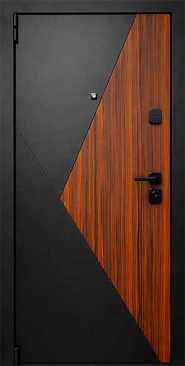 Стальная дверь с черными панелями МДФ RAL и контрастной вставкой ПВХ